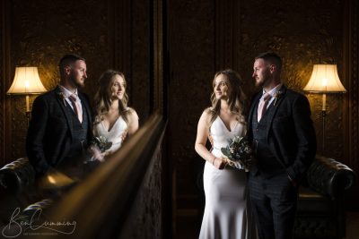 Bride and groom pose at Hazlewood Castle