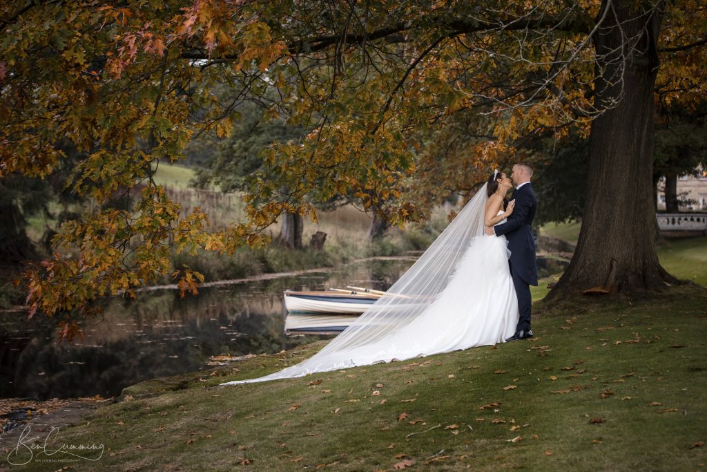 Bride and Groom at an Autumnal Grantley Hall