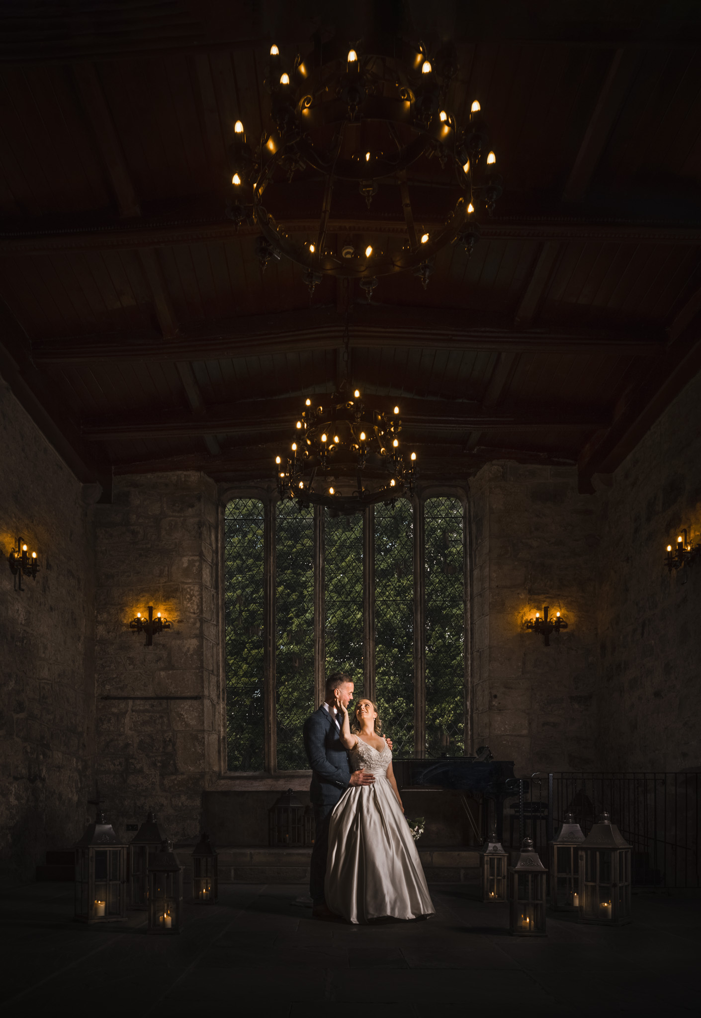 Bride and Groom Pose at the Priests House Barden Tower