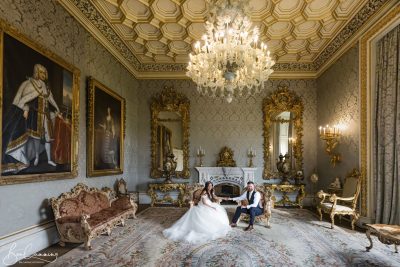 Bride and Groom share a moment at Allerton Castle