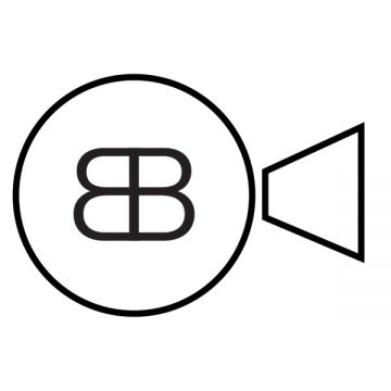 A black and white logo featuring the letter b.