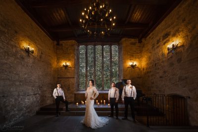 Wedding Photo of Bride with her Best Men at The Priests House